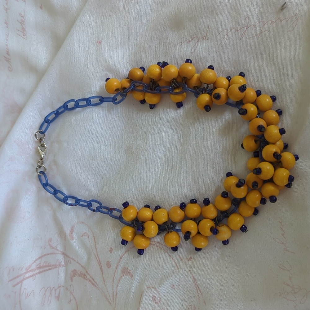Vintage Choker Necklace Blue And Yellow 1940s-50s